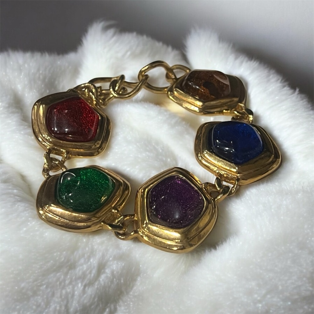 B09221 Avon KJL Vintage Elegant Multicolor Gold-Tone Bracelet - Picture 1 of 2
